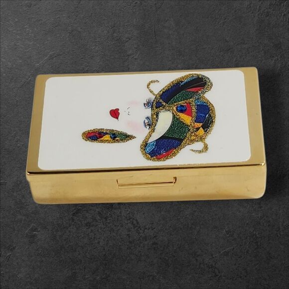 Vintage 1980s Vanity Set Art Deco Woman Compact & Lipstick Case NOS Glam Gold - Picture 8 of 16